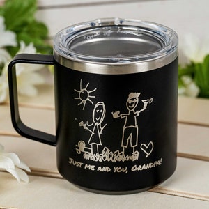 ACTUAL Kid's Drawing on Mug, Engraved Drawing Mug, Father's Day Gift, Personalized Coffee Mug for Dad, Birthday Gift for Grandpa • H12