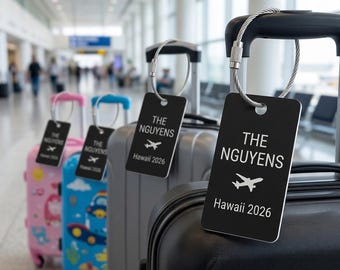Family Vacation Luggage Tags, Engraved Family Name Bag Tags, Matching Suitcase Tags, Family Trip Gift, Personalized Travel Tag Set