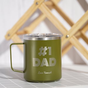 Mok voor beste vader ooit, gepersonaliseerd cadeau, gegraveerde aandenken, geïsoleerde beker van 18 oz, aangepast Vaderdagcadeau, duurzaam ontwerp H18