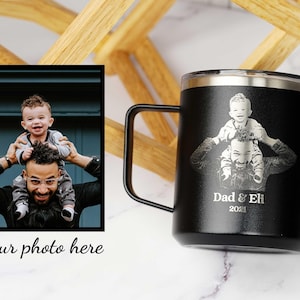 Photo Engraved Mug, Personalized Coffee Mug For Men, Custom Grandpa Gift, Insulated Stainless Steel Cup, Durable 12oz Drinkware, H18