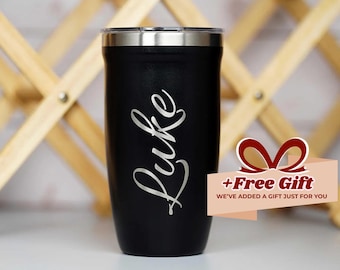 Gepersonaliseerde naam gegraveerde beker aangepaste reismok geïsoleerde koffiekop lasergegraveerd cadeau voor hem of haar 16oz roestvrijstalen mok