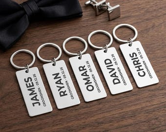 Groomsmen Keychain, Engraved Stainless Steel Keychain Groomsmen Gift, Best Man Gift, Personalized Wedding Party Gift, Groomsmen Proposal