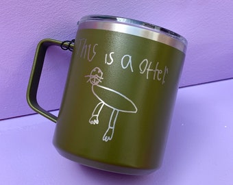 Kids Drawing On Coffee Mug, Original Drawing Engraved, Custom Mug 18 oz, Insulated Stainless Steel Mug • H180KD