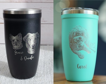 Dog Name Portrait on Coffee Mug, Custom Dog Photo Engraved, Gift for Dog Lover, Gift for Dog Dad, Dog Mom Gifts, Coffee Tumbler • P160PH