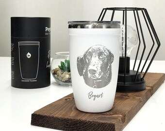 Dog Photo Travel Mug, Pet Owner Gift for Dog Dad, Dog Memorial Gift, Personalized Gift for Dog Mom, Insulated 16 oz - P160PH