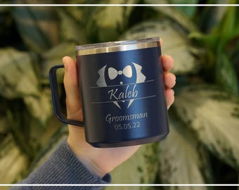 Laser Engraved Mug, Custom Wedding Gifts, Wedding Favors Bulk, Personalized Groomsmen Cup, Vacuum Insulated Drinkware, Keeps Beverages Warm