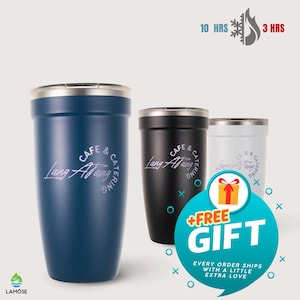 Becher mit individuellem Logo, Makramee Geschenke, Geschenke für Firmenevents, personalisierte Kundengeschenke, 16 Unzen Edelstahlbecher • P160LO