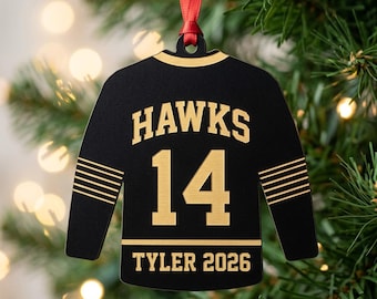 Custom Team Christmas Ornament, Engraved Hockey Jersey Ornament, Personalized Sports Team Ornament 2026, Coach Gift, Player Number