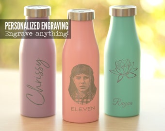 Personalized Engraved Bottle, Custom Photo Water Bottle, Laser Engraving, Gifts for Her, Insulated Water Bottle, Kids Water Bottle • R14