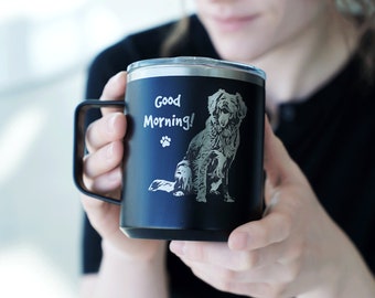 Dog Photo Mug, Fur Dad Gift, Personalized Gift for Dog Owners, Custom Coffee Mug for Men, Photo Engraved Mug, Insulated 12 oz • H120PH