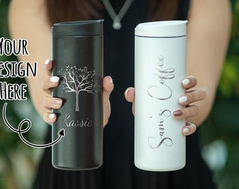 Personalized Gift for Her Custom Skinny Tumbler, Laser Engraved 16oz Travel Mug, Bridesmaid Birthday Gift