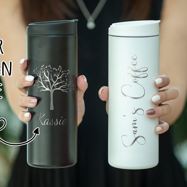 Personalized Gift for Her Custom Skinny Tumbler, Laser Engraved 16oz Travel Mug, Bridesmaid Birthday Gift