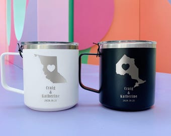 Personalized Map Cup, Custom Wedding Gift, Bridesmaids Gift, Engraved Party Favor, Anniversary Keepsake, Stainless Steel 18oz Mug • H180GR