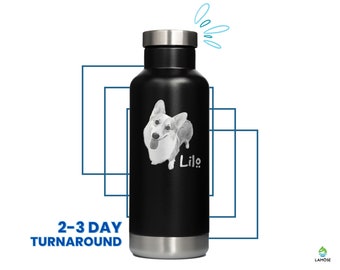 Custom Pet Photo Bottle • Personalized Pet Engraved Water Bottle 20oz • Water Bottle with Custom Photo Engraving • Gifts for Pet Owner • M20