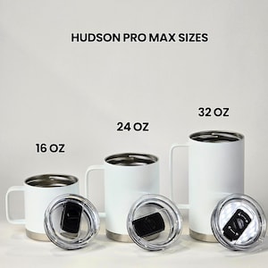 White 16, 24, 32 oz insulated tumblers with handles and lids. Max sizes for travel, drinkware, custom gifts. Stainless steel, double-wall vacuum insulated, hot cold beverages.