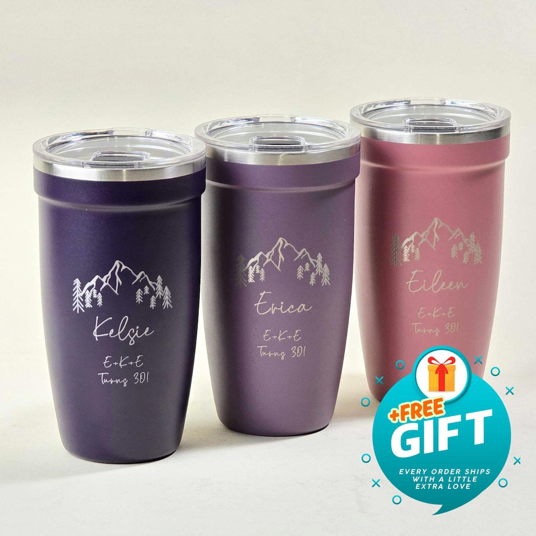 Personalized 16oz Stainless Steel Tumbler With Slide Lid - Custom Name Engraved Travel Mug