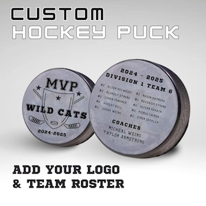 Engraved MVP Award Puck, Hockey Coach Gift, Team Logo Puck, Personalized Souvenir, Custom Sports Memorabilia, Unique Stuffer Present • HKP
