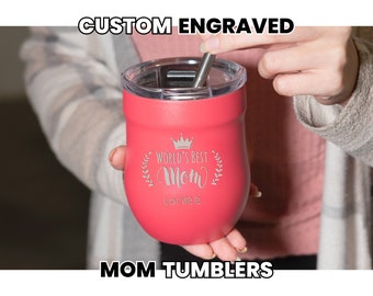 Custom Engraved Tumbler for Mom • Reusable Stainless Steel Straw Available • W16