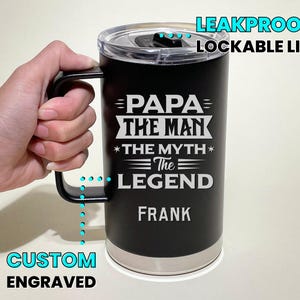 Personalized Mug for Dad • Mug with Leakproof Lid • Insulated Coffee Mug • Laser Engraved Mug • Grandpa Gifts • HUP