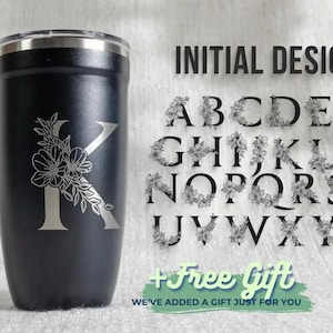 Cadeau souvenir : tasse initiale personnalisée de 16 oz gravée, gobelet isotherme en acier inoxydable avec couvercle