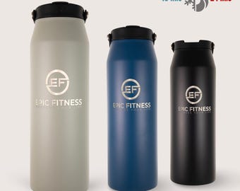 Fitness Water Bottle: Laser Engraved Stainless Steel (34oz, Spill-Proof) - Custom Gym Logo Tumbler