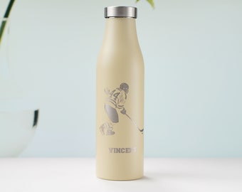 Personalized Hockey Water Bottle 21oz, Custom Portrait Engraved, Insulated Stainless Steel Water Bottle • R210GR