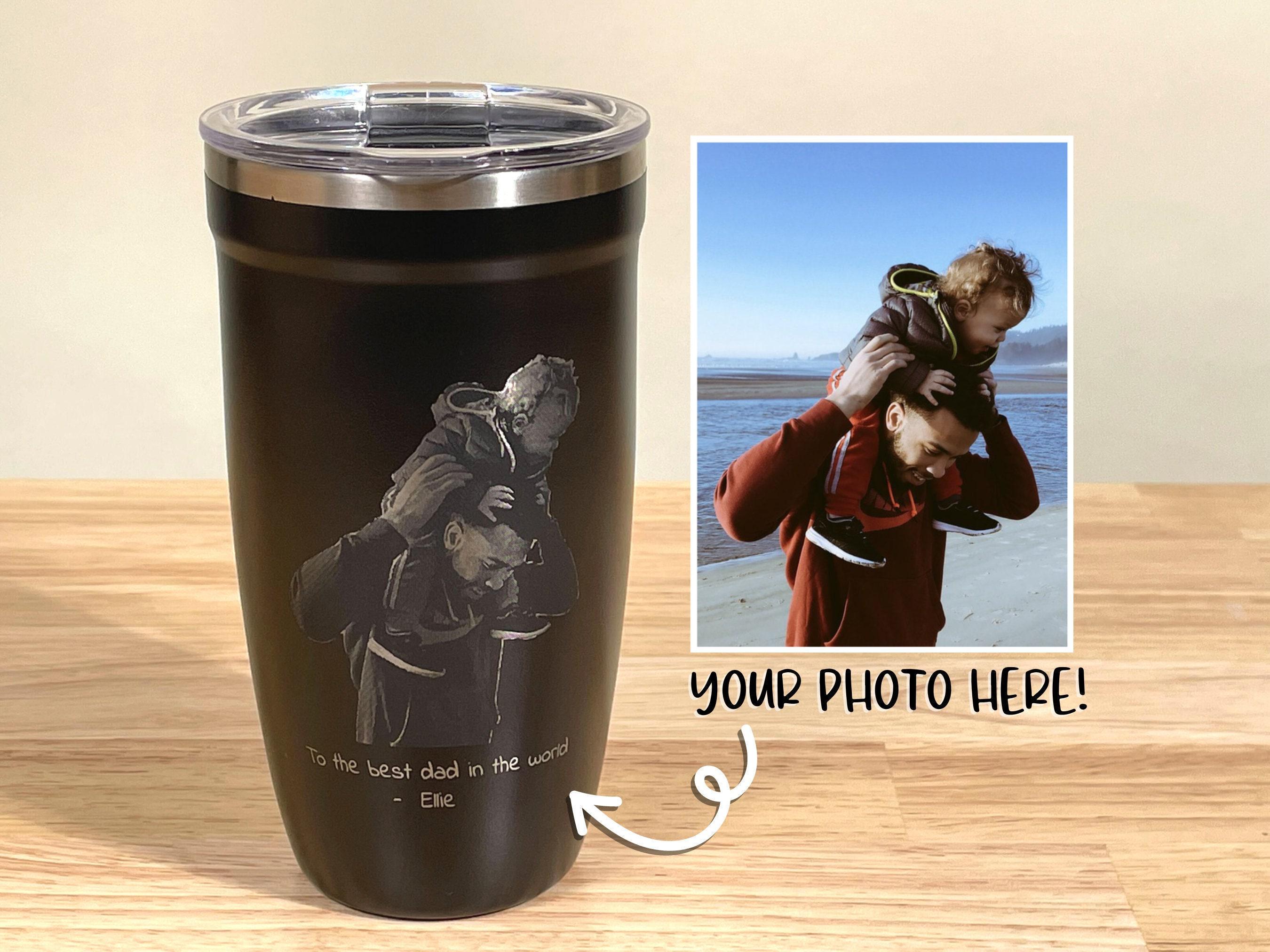 Personalized Father&#39;s Day Gift • Photo Engraved Dad Tumbler • Gifts for him • Dad and Daughter Portrait • Insulated Coffee Travel Mug • P16