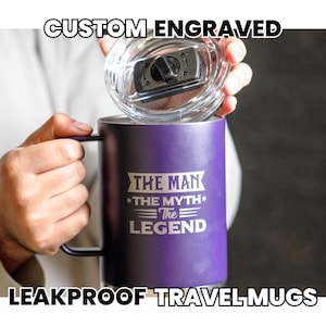 Custom Travel Mug Personalized Gift, Stainless Steel Tumbler, Leakproof Outdoor Cup, Insulated Coffee Cup, Fathers Day Present, HPM