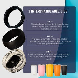 three interchangeable lids for different types of cups