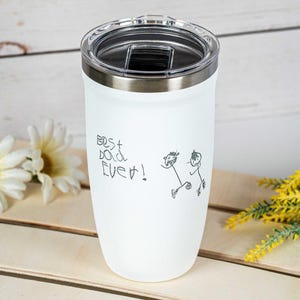 Gobelet à dessin pour enfant RÉEL, cadeau pour la fête des pères, tasse à dessin pour enfant, cadeau personnalisé pour papa, note manuscrite souvenir • P160KD