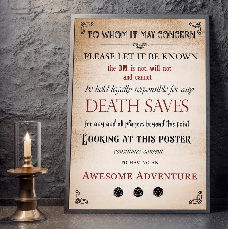 Death Saves D&D Poster Dnd Poster Dnd Wall Art Dungeons and Etsy