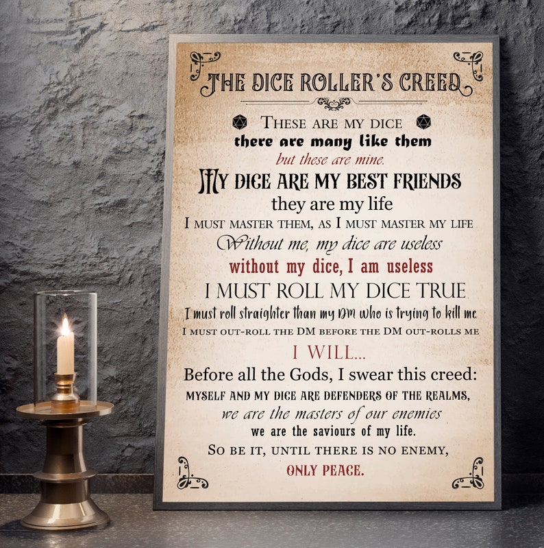 Set Of 3 Dnd Posters Tavern Rules Dice Roller s Creed Etsy