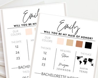 Bridesmaid Info Card Template, Bridal Party Info Card, Bridesmaid Information Card, Modern Bridesmaid Infographic, Instant Download