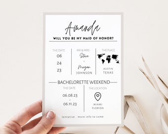 Neutral Bridesmaid Info Card Template, Bridal Party Info Card, Modern Bridesmaid Infographic, Editable Instant DIY