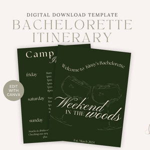 Modèle d'invitation numérique modifiable | Itinéraire Bach | Camp Bachelorette | Téléchargement instantané | Faire-part personnalisable | Moderne et élégant
