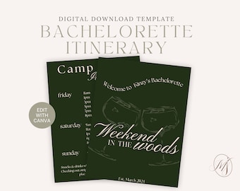Editable Digital Invitation Template | Bach Itinerary | Camp Bachelorette | Instant Download | Customizable Party Invite | Modern & Stylish