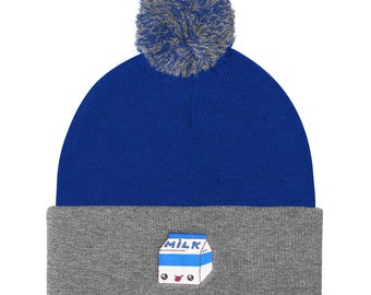 Melk geborduurd Pom Pom Knit Hat