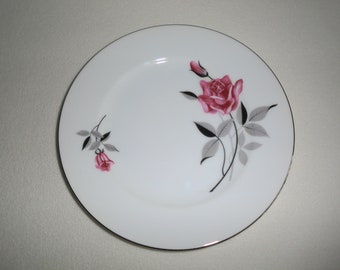4 Pieces Vintage Pink Rose and Platinum Trim China Elegant Dinnerware CTSI Brittany Rose Made In Japan Bowl Teacup Saucer Bread Plate