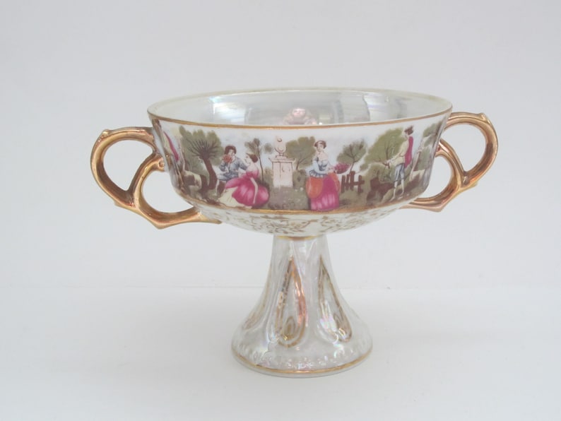 Royal Vienna Style Center Bowl with Classical Scenes and Gold Vintage Porcelain Decorative Bowl with Handles