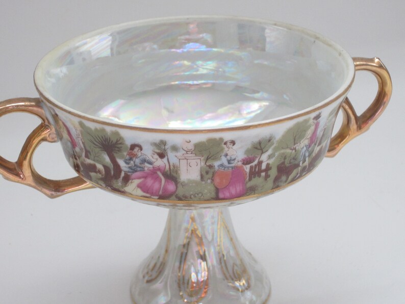 Royal Vienna Style Center Bowl with Classical Scenes and Gold Vintage Porcelain Decorative Bowl with Handles