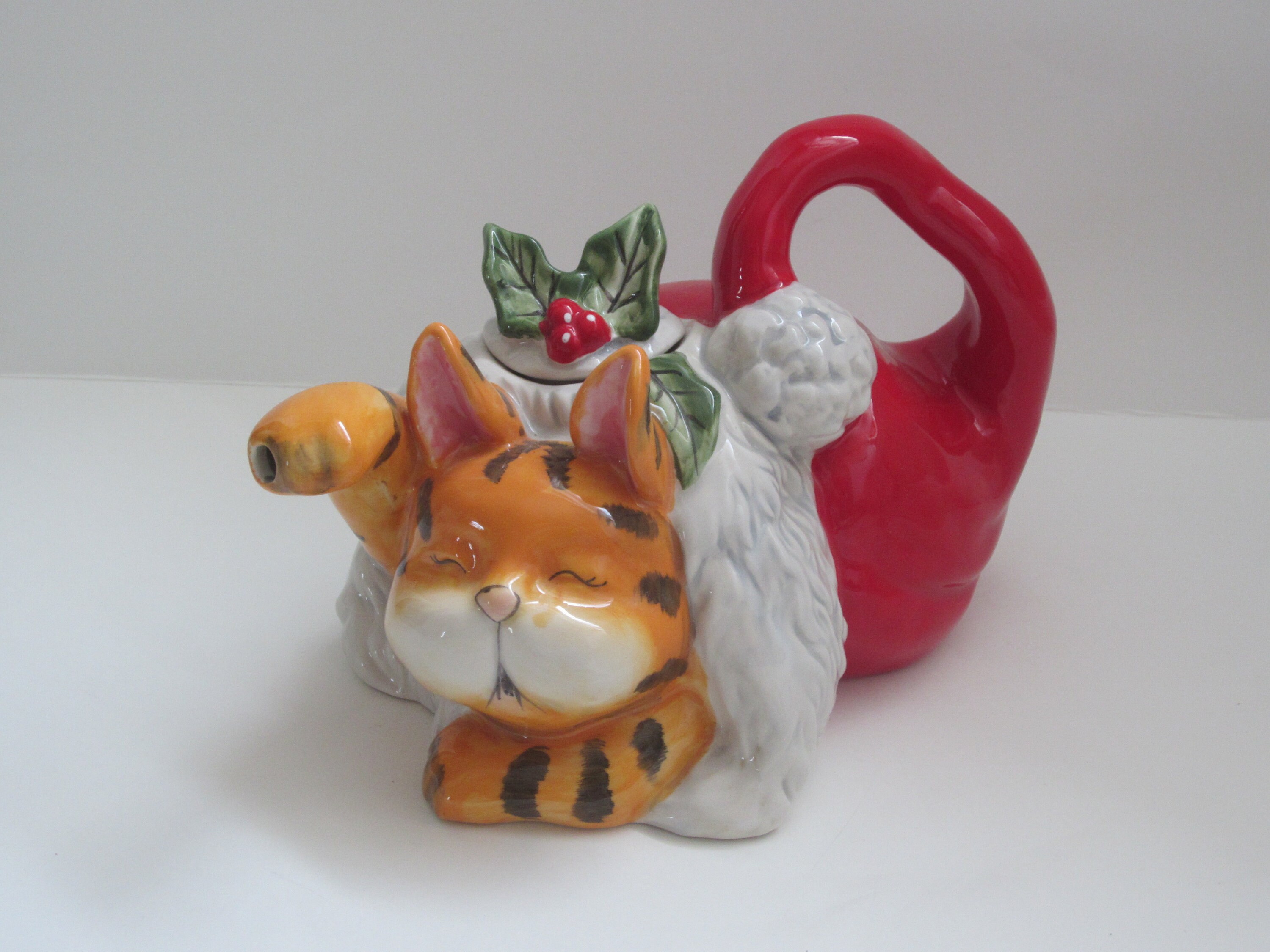 Cat Tea Pot Sleeping Kitty In Santa Claus Cat Teapot Etsy