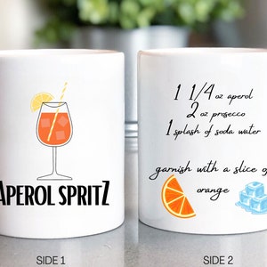 Regalo de taza de receta de Aperol Spritz, taza de decoración de bar, regalo de receta de cóctel, regalo de amante de cóctel, taza de regalo de amante de Aperol Spritz