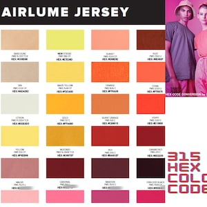 Codes de couleur HEX pour toutes les chemises Bella Canvas 3001 Carte de couleurs Conversion PMS en HEX