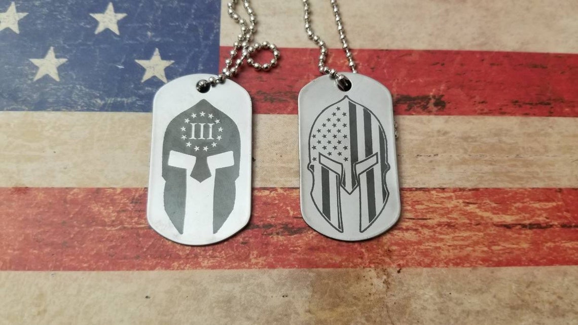 Spartan helmet dog tag with neck chain Etsy