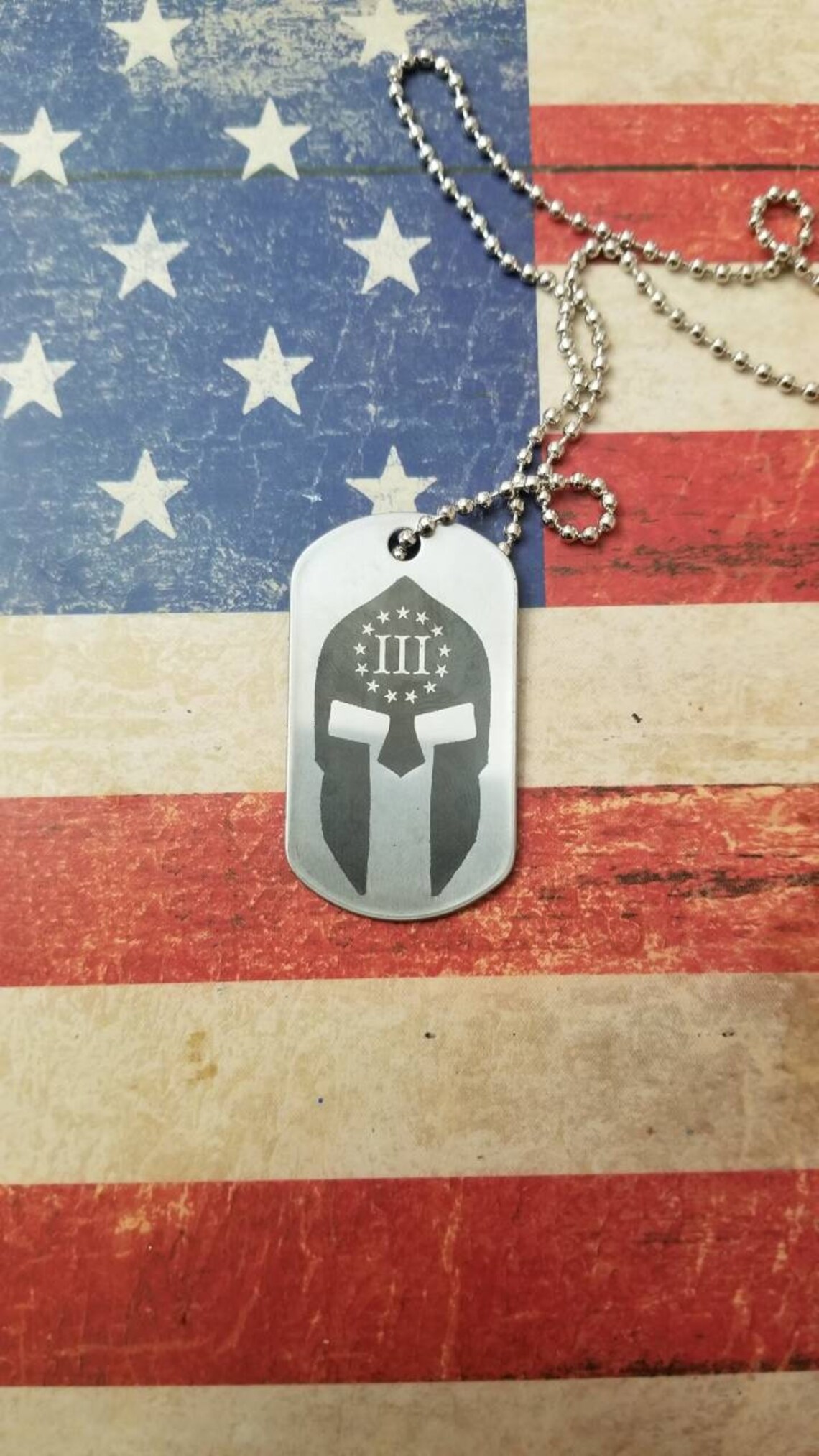 Spartan helmet dog tag with neck chain Etsy