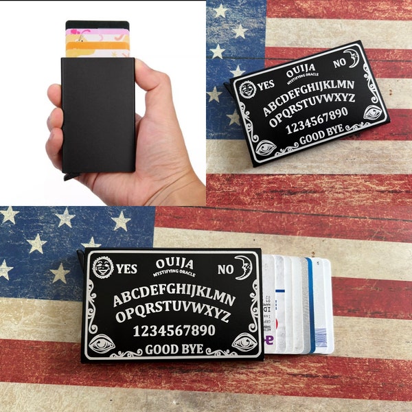 Ouija Board card wallet laser engraved aluminum RFID minimalist