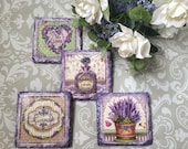 Handmade slate coasters, decoupage, pack of 4