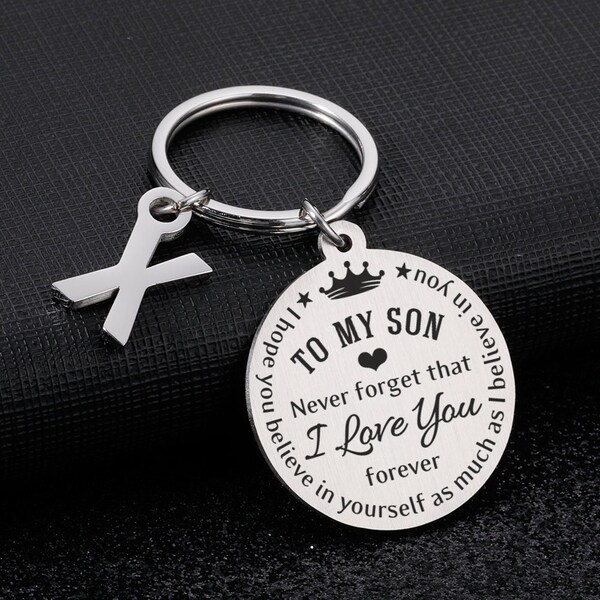 Son Keychain - Stainless Steel 'Believe' Inspirational Gift From Mom Or Dad, For Birthday, Graduation, Christmas