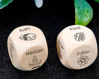 Personalized Food Dice | Custom Wooden Engraved Dice | Fun and Game | Date Night Food Decision | What to Eat Game | Have dinner with Friends