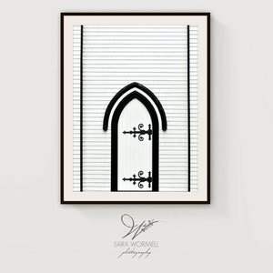 Church Door - Original Fine Art Photography Print - Minimal White Black Architecture Religious Wall Art Decor - Atlantic Canada Photography